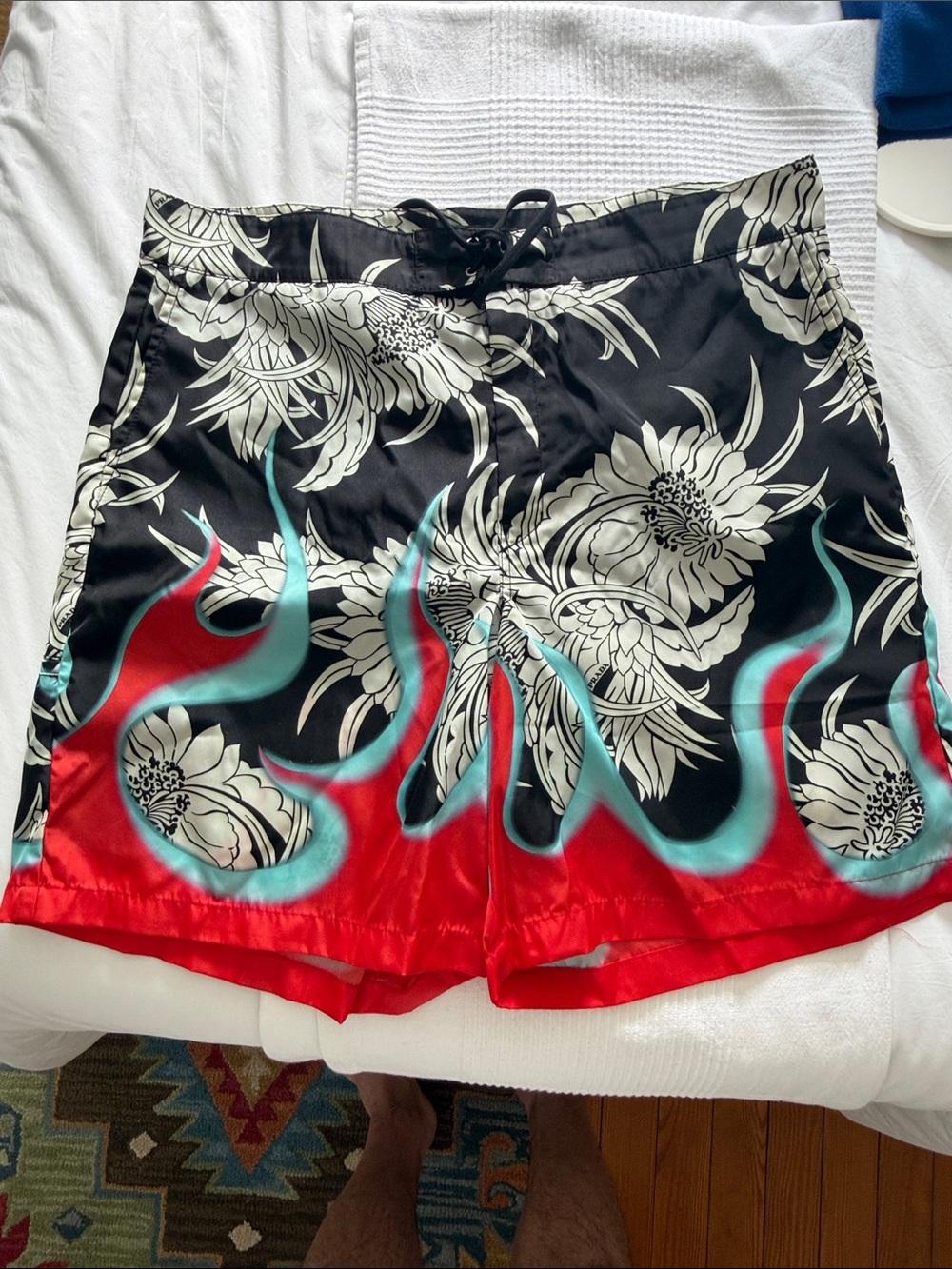Prada Black and Red Floral Hybrid swim Shorts